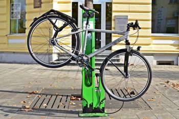 Public bike repair stations with tools and pump