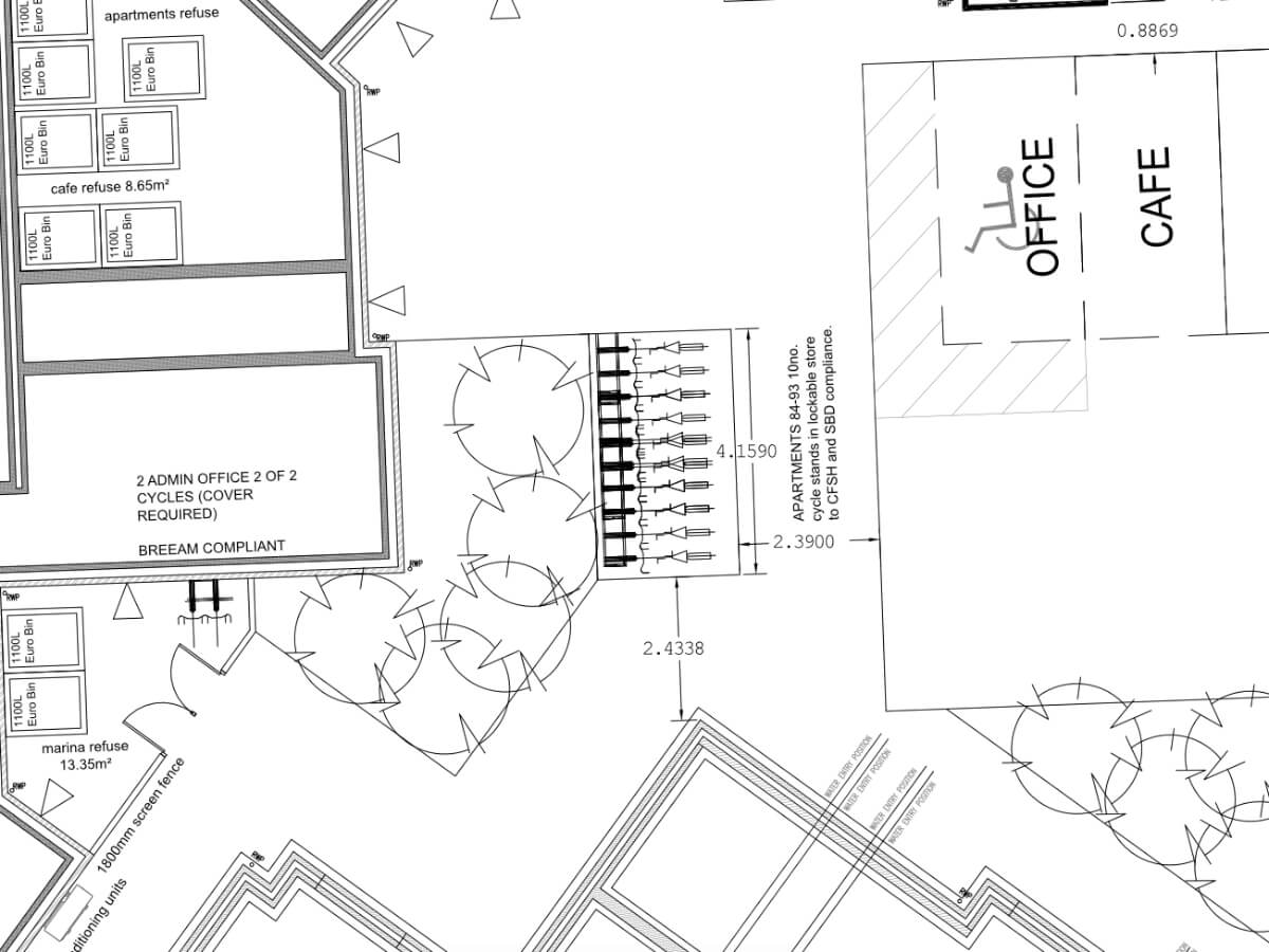 Layout drawing of 10 bike cycle shelter