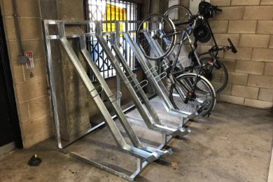 Semi-vertical bike rack