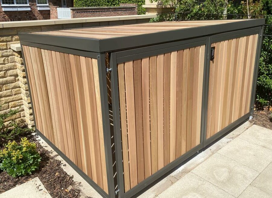 Secure Cycle Store's bespoke low level timber clad bike shelter installed for residential use in Scholar's Green, Cheshire.