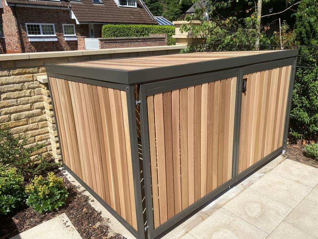 Secure Cycle Store's bespoke low level timber clad bike shelter installed for residential use in Scholar's Green, Cheshire. 
