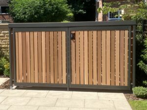 Secure Cycle Store's bespoke low level timber clad bike shelter installed for residential use in Scholar's Green, Cheshire.