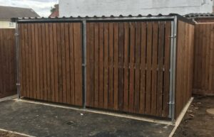 SCS Timber clad shelter, newly constructed for Goldcroft in Hemel Hempstead. Delivery and installation on site.