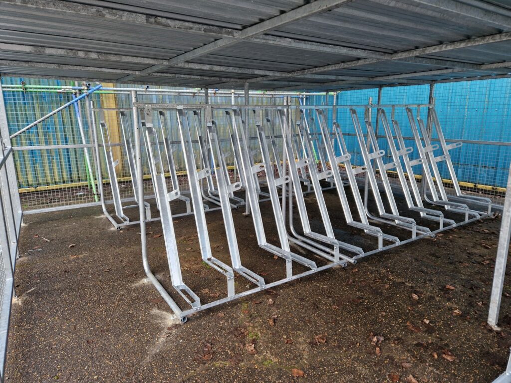 Bike Shelter with semi-vertical space saving bike rack