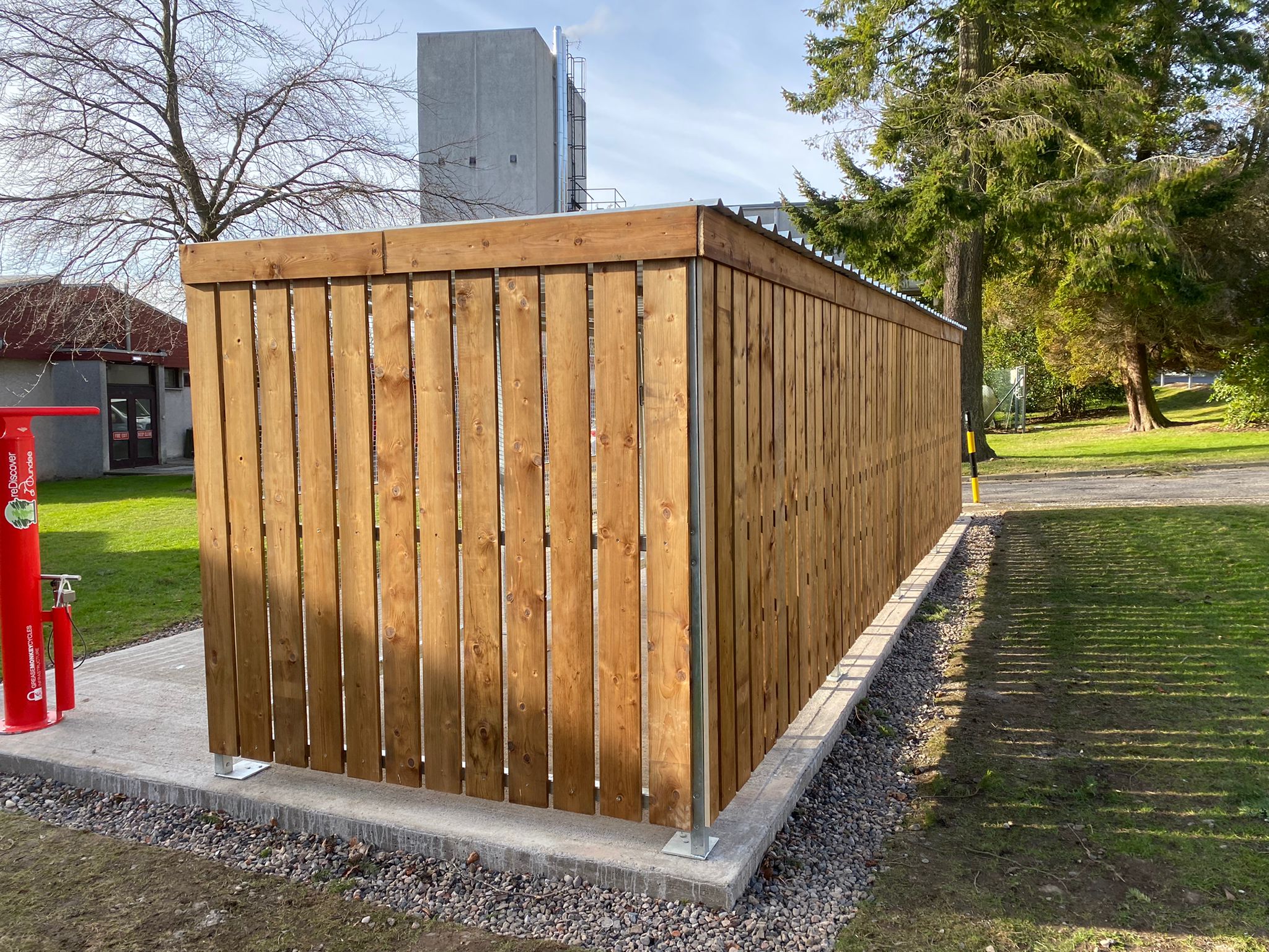 Mesh Bike Shelter with Timber Clad pressure treated slats,
