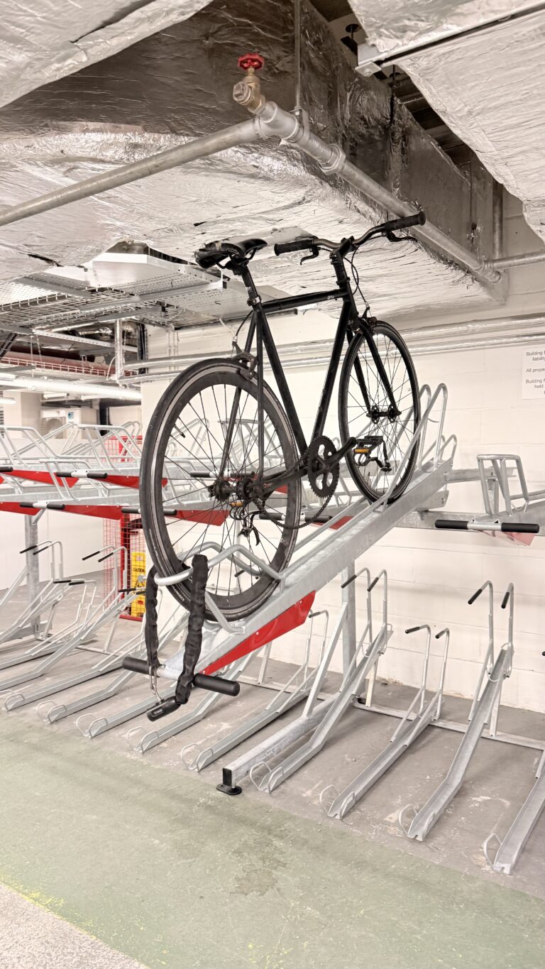 The first step was to remove the existing Non-Gas Assisted Two-Tier Cycle Racks. We then installed a premium 2ParkUp Gas-Assisted Two-tier system.