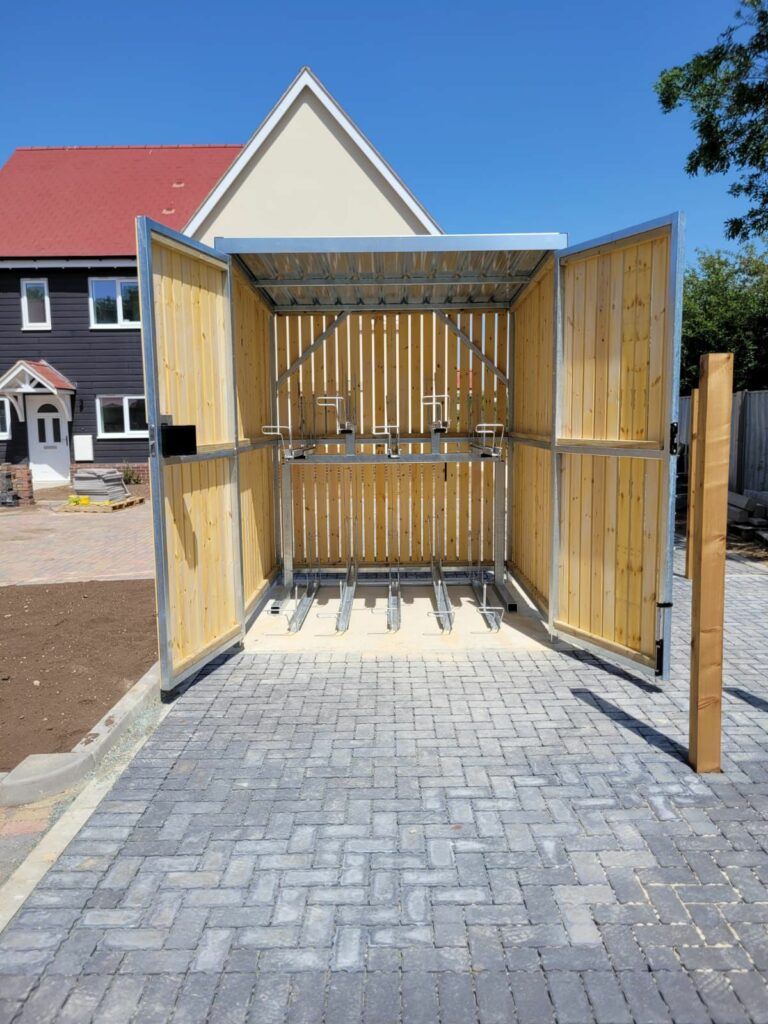 Discover our 10 Space Two Tier Timber Clad Cycle Shelter with secure two-tier bike racks, for durable cycle storage.