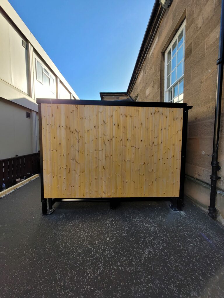 Bespoke timber clad shelters with galvanised steel frames, durable timber cladding and custom layouts for various sectors.