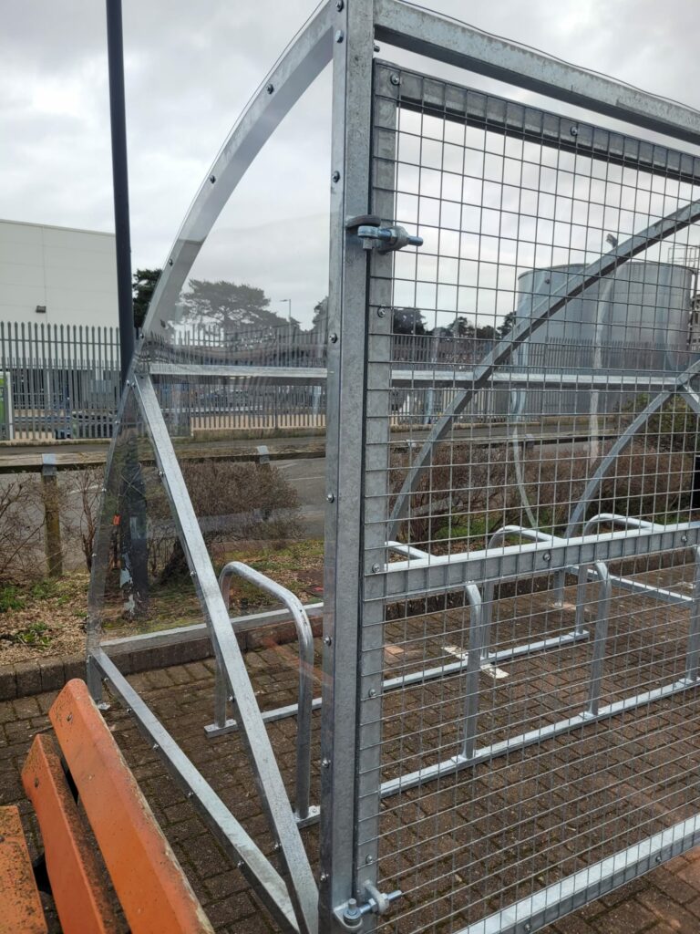 Discover our 8 Space Canal Curve Cycle Shelter with secure mesh gates, clear PETG cladding and Sheffield stands.