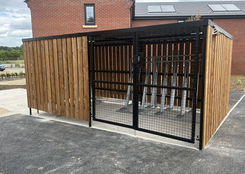16 Space Timber Clad Cycle Shelter at Millbrook Place, Crewe