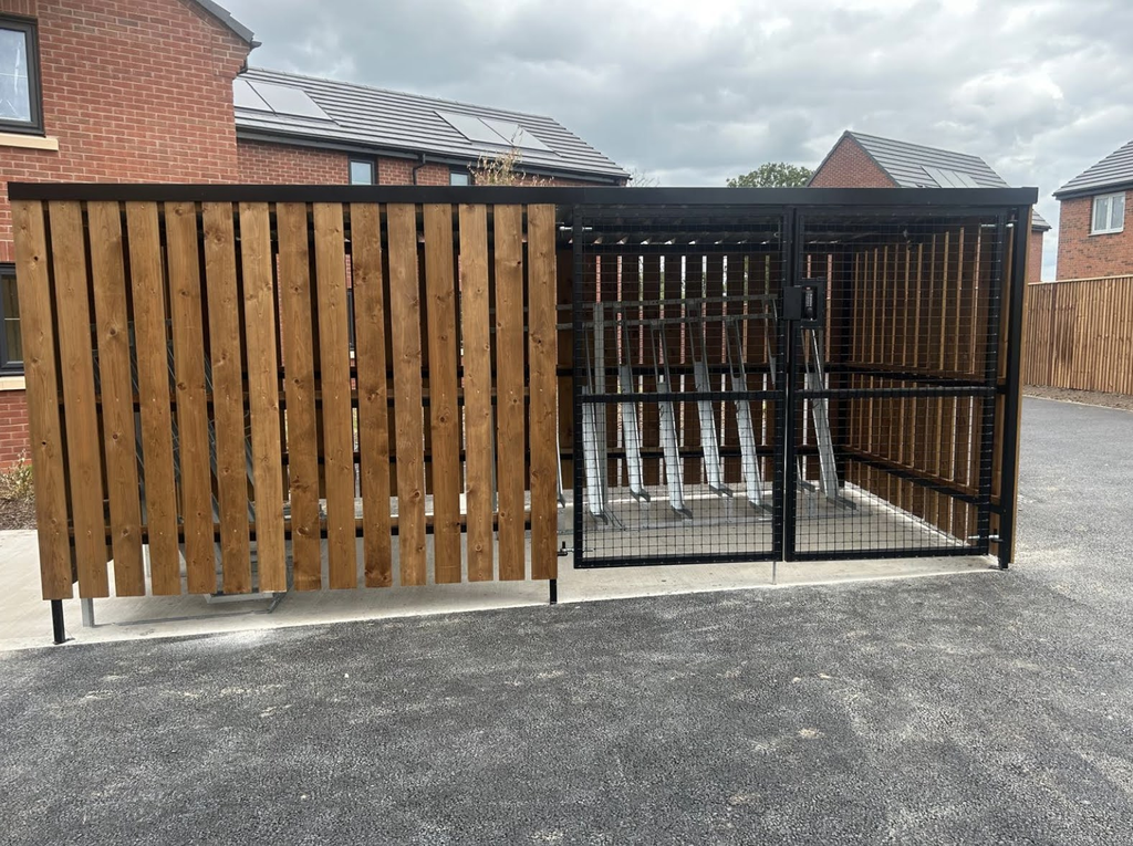 16 Space Timber Clad Cycle Shelter at Millbrook Place, Crewe